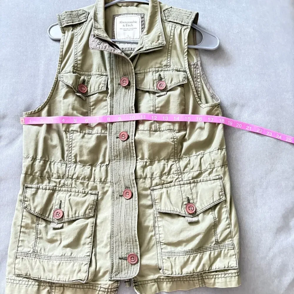 Abercrombie Fitch utility vest olive green cargo military style womens L - Picture 7 of 7